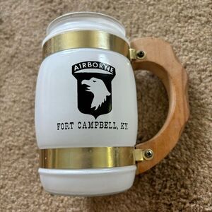 Airborne Fort Campbell Kentucky Vintage White Siesta Ware Wood Handle Mug